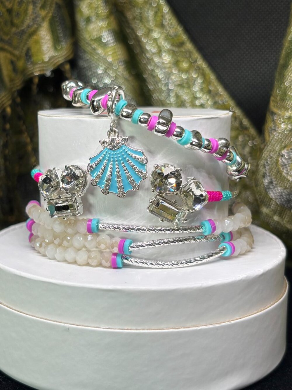 Bomb Party "Oh Shell Yeah!" Summer Stacks 3 Bracelet Set with Seashell Charm